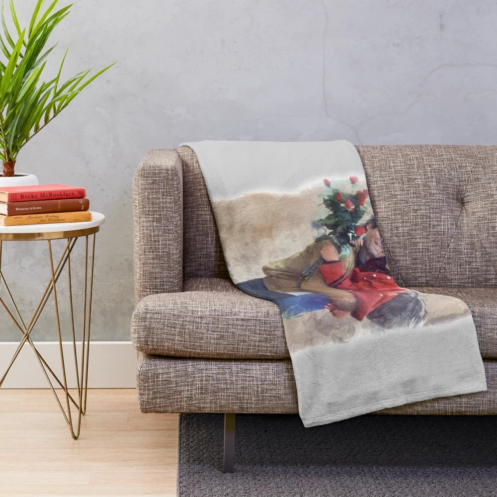 Watercolor plush blanket featuring retro movie design