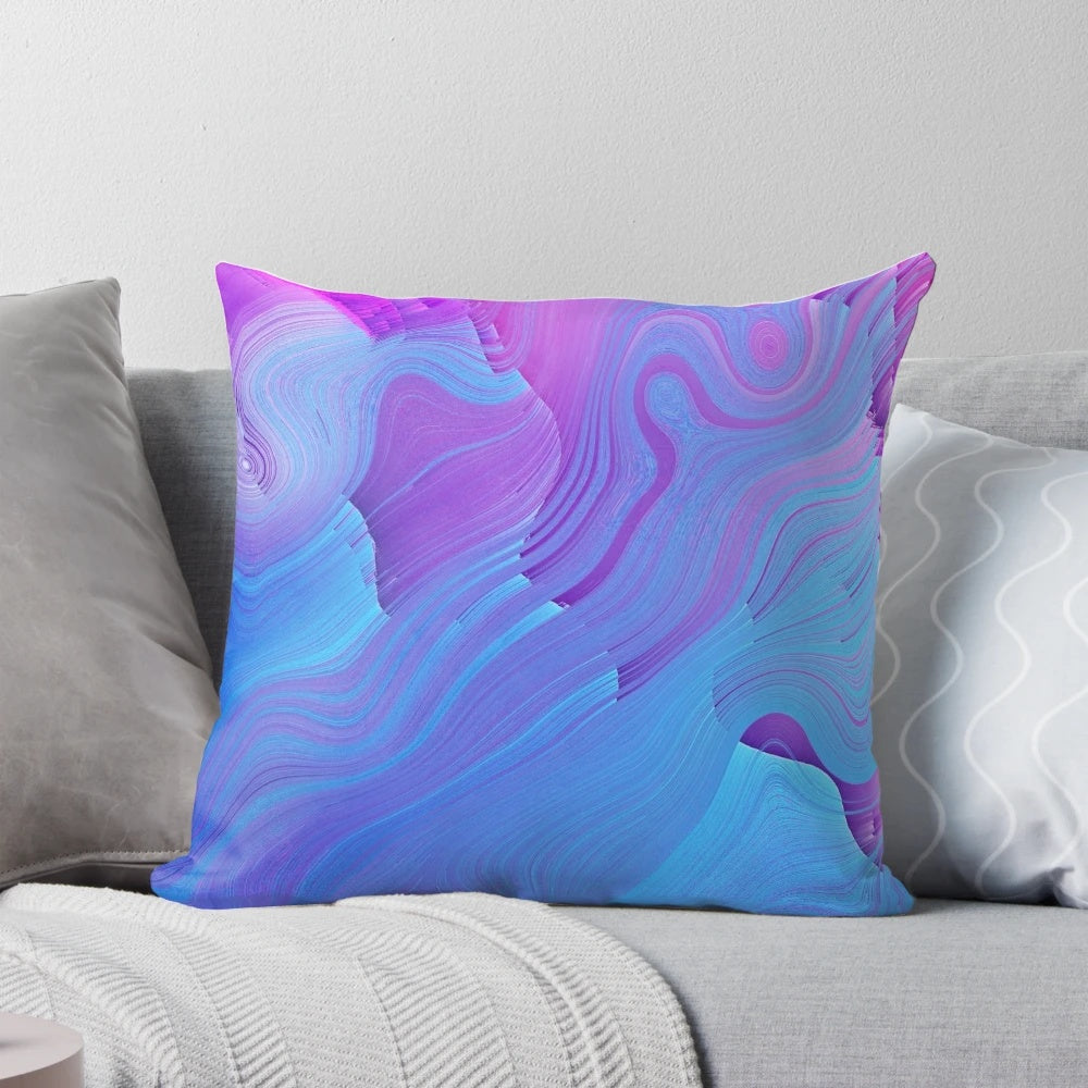 Retro wave glitch art print decorative throw pillow with neon colors and 90s aesthetic