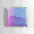 Vibrant pink and blue distorted wave pattern glitch art print on a pillow