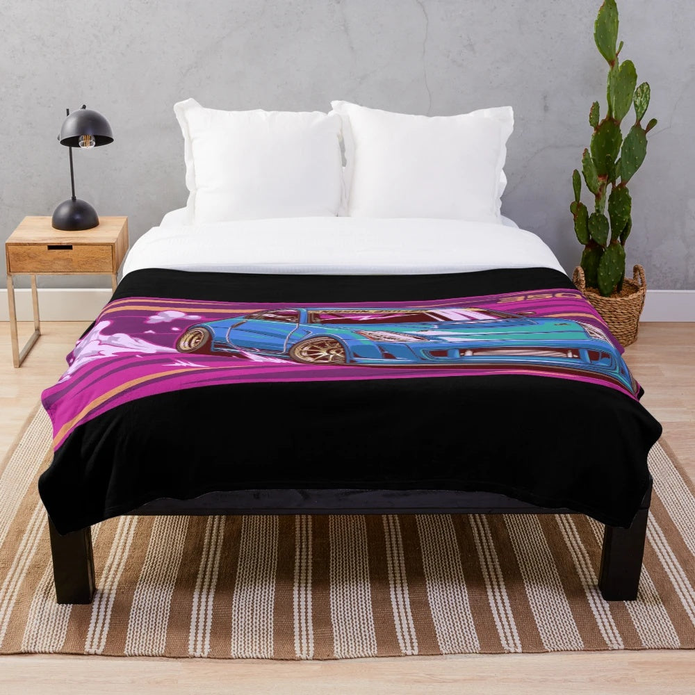 Nissan 350z inspired retro wave plush blanket