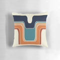 Mod Wave Space Pillow with retro, curved wave design in blue, orange, red, and black on a cream background
