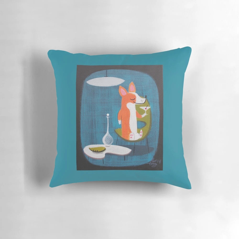 A comfortable and stylish Corgi-themed pillow, perfect for mid-century modern home decor.