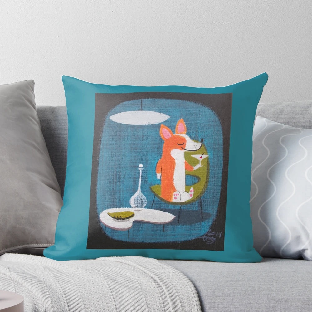 A comfortable and stylish Corgi-themed pillow, perfect for mid-century modern home decor.