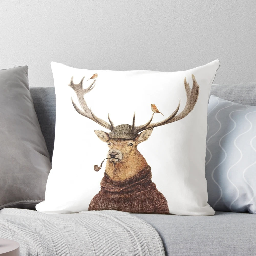 Decorative pillow featuring a vintage-inspired jungle wildlife design