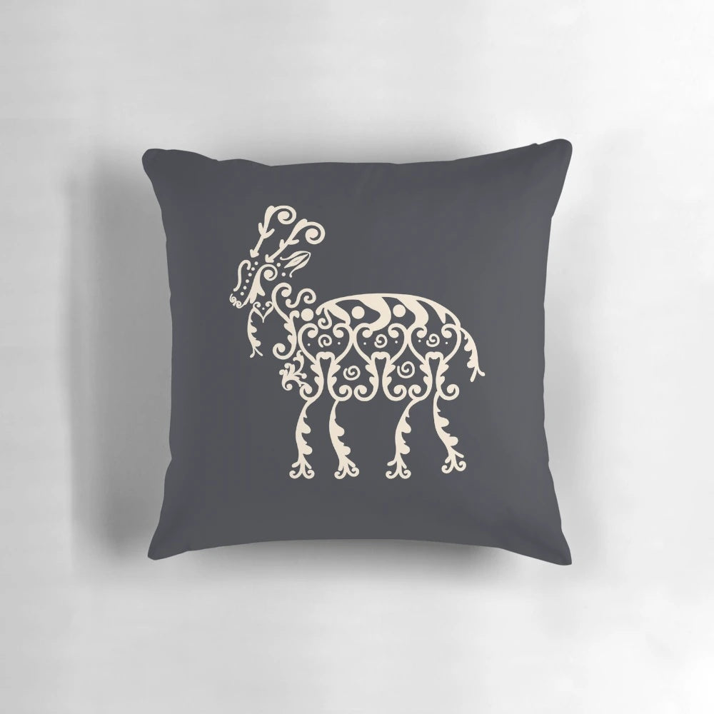 Retro Yule Goat Victorian Christmas Pillow with Pagan Julbocken Design