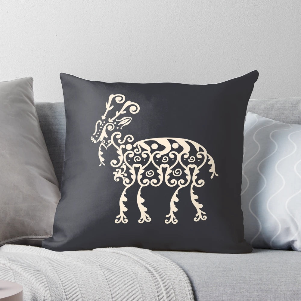 Retro Yule Goat Victorian Christmas Pillow with Pagan Julbocken Design