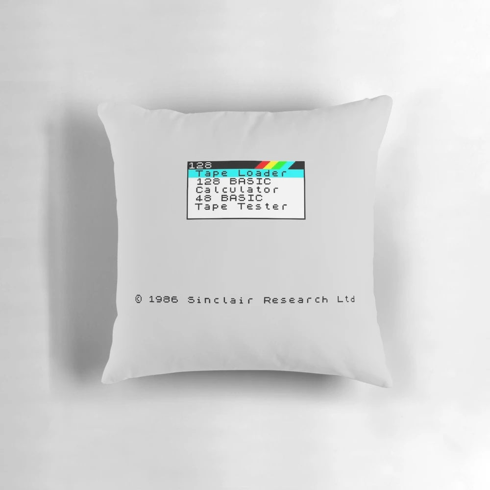ZX Spectrum-themed throw pillow in classic black and white design
