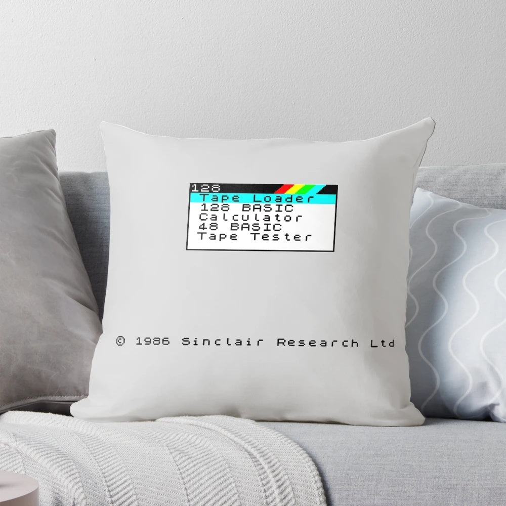 ZX Spectrum-themed throw pillow in classic black and white design