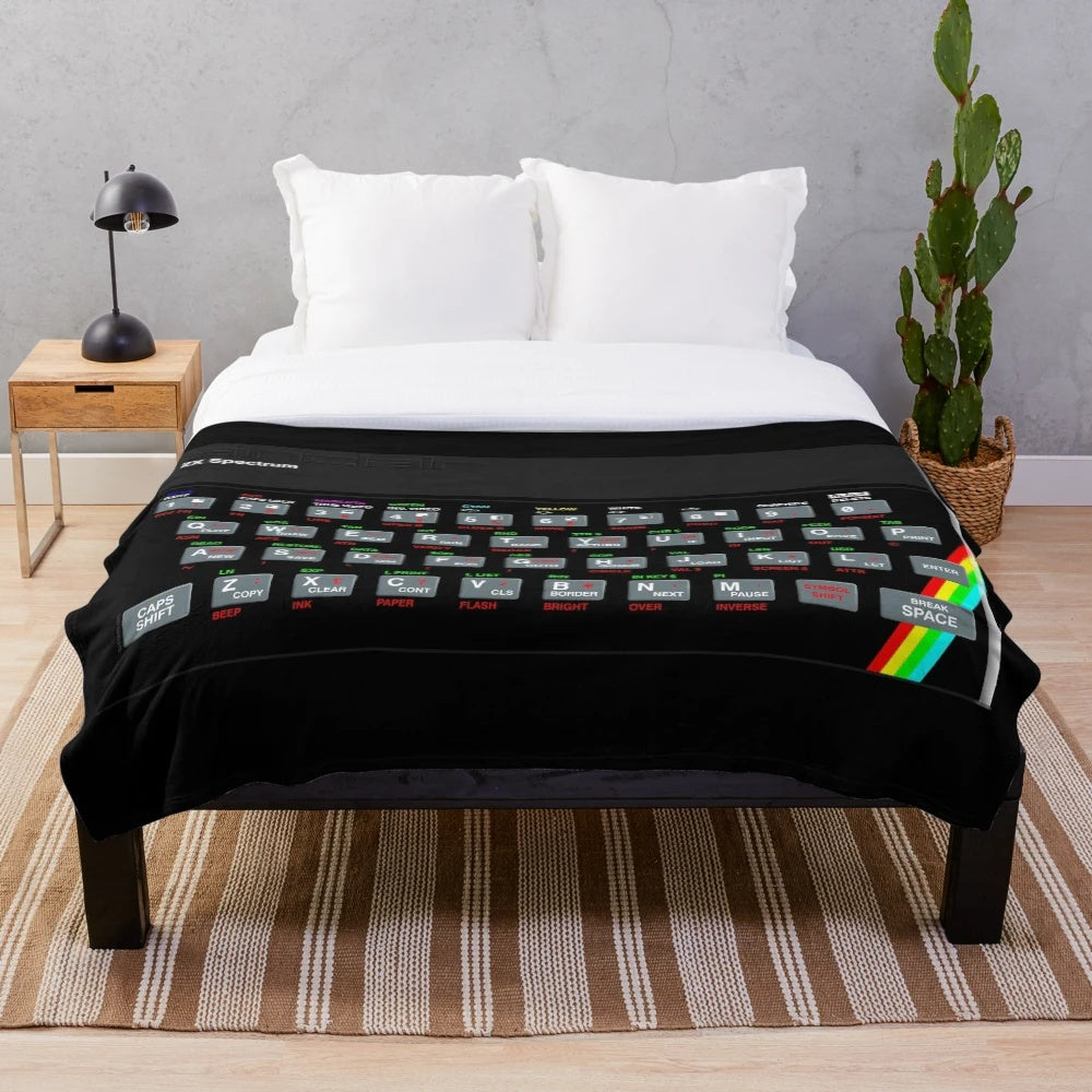 Cozy plush blanket with ZX Spectrum retro computer design