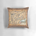 Detailed medieval map of Revel Grove featuring the Dragon Inn, White Hart Tavern, and other historic landmarks on a high-quality pillow.