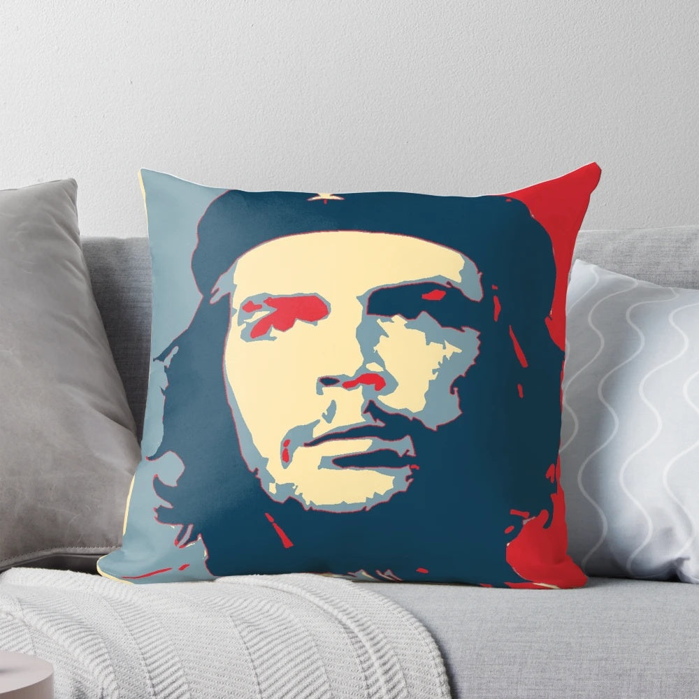 Vibrant Che Guevara portrait printed on a soft, decorative pillow with a message of hope and revolution.