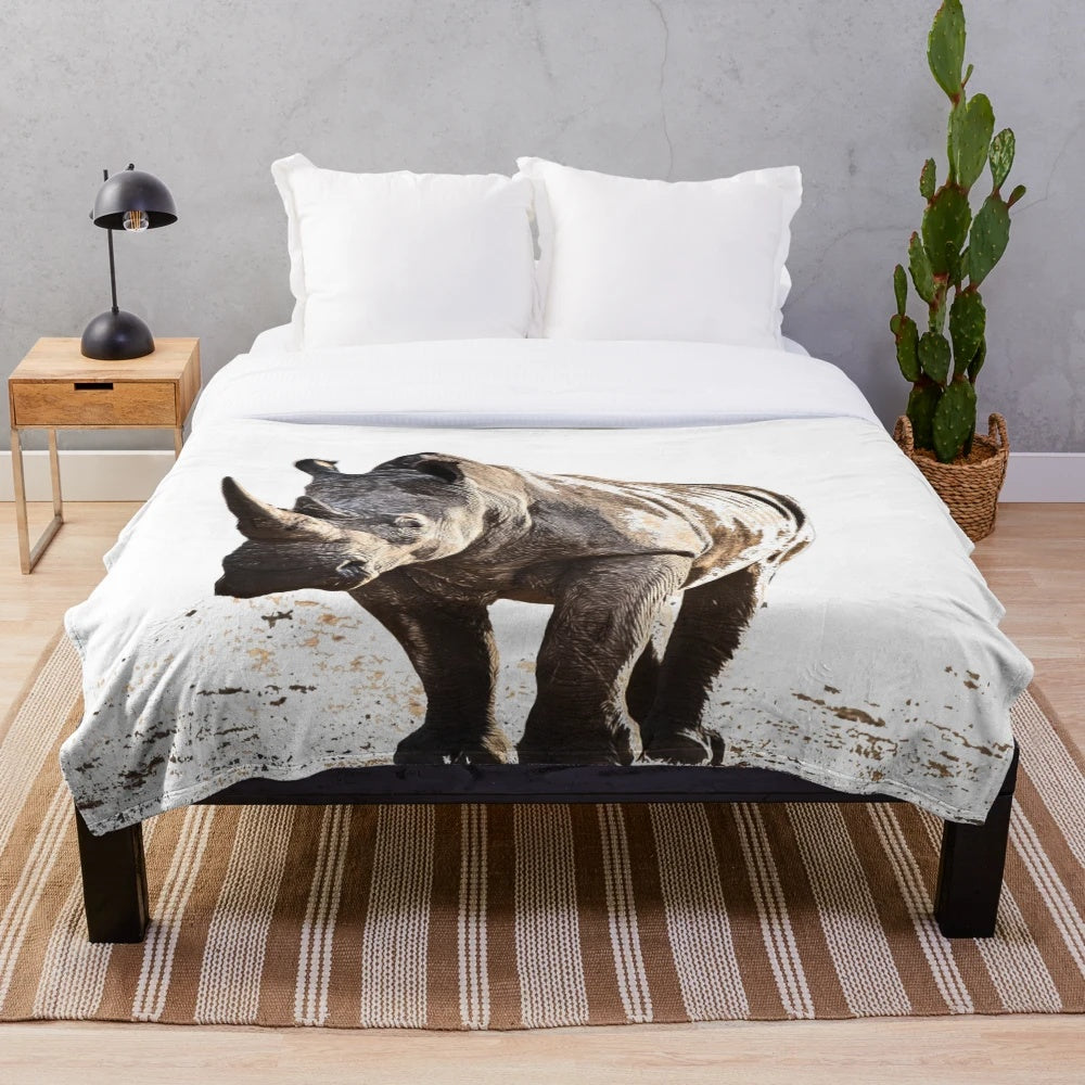 Cozy rhinoceros plush blanket for home decor and animal conservation