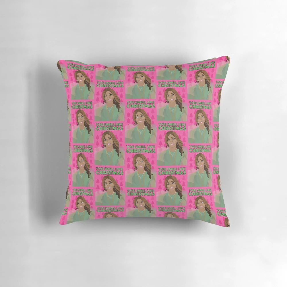 RHOSLC Mary Cosby Christmas Pillow featuring the quote "You Smell Like Christmas