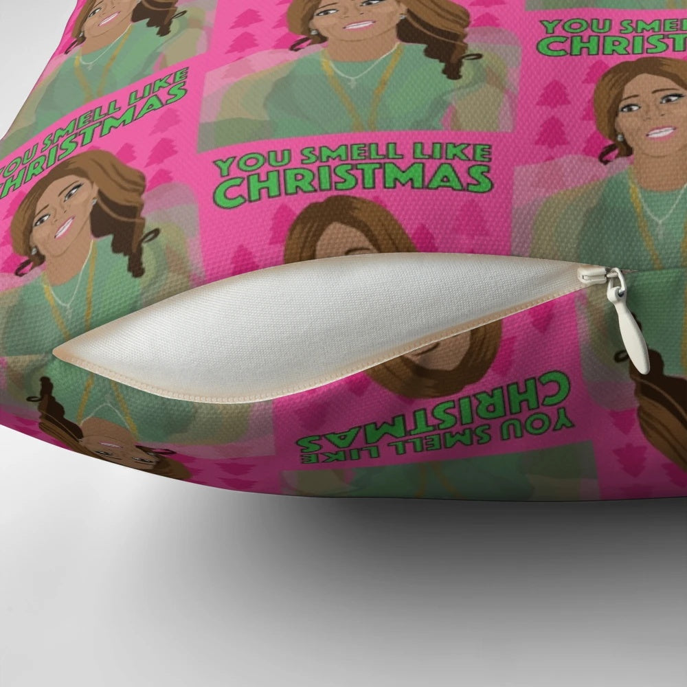 RHOSLC Mary Cosby Christmas Pillow featuring the quote "You Smell Like Christmas