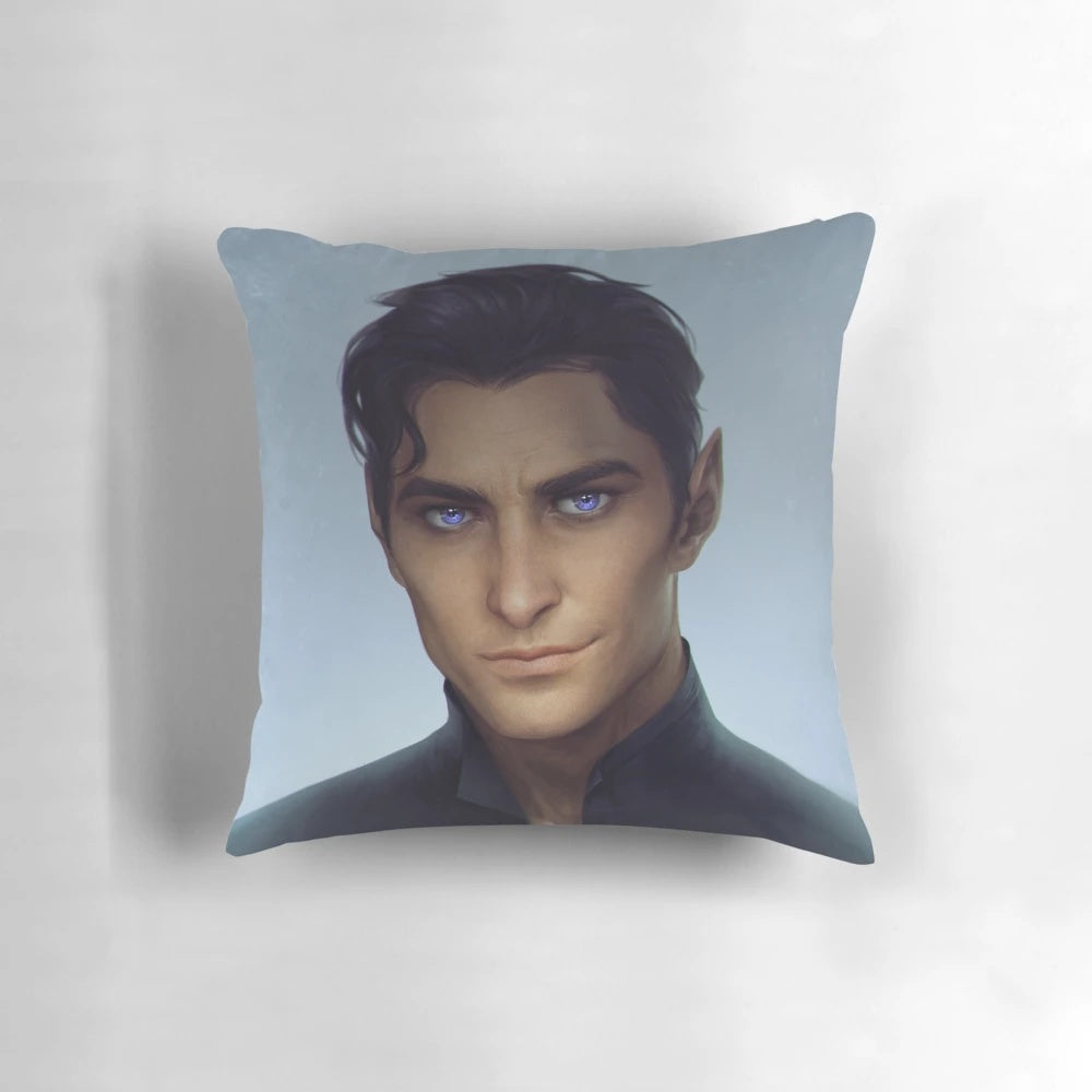 Rhys Pillow featuring the High Lord of the Night Court from the A Court of Mist and Fury series by Sarah J. Maas