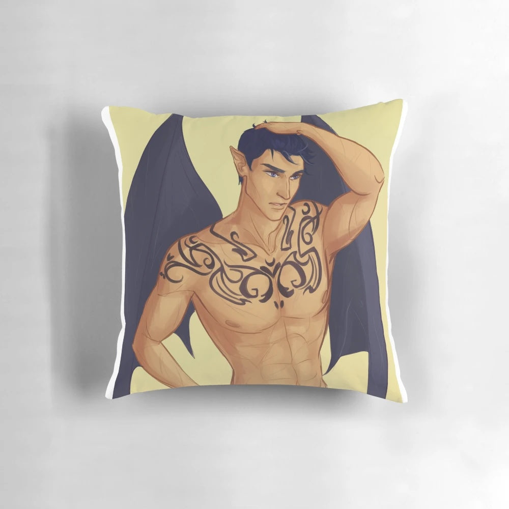 Decorative ACOTAR inspired Rhysand tattoo design pillow case