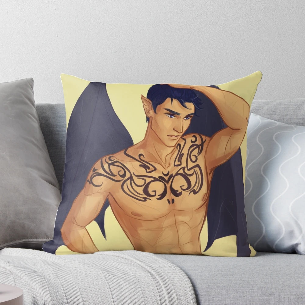 Decorative ACOTAR inspired Rhysand tattoo design pillow case