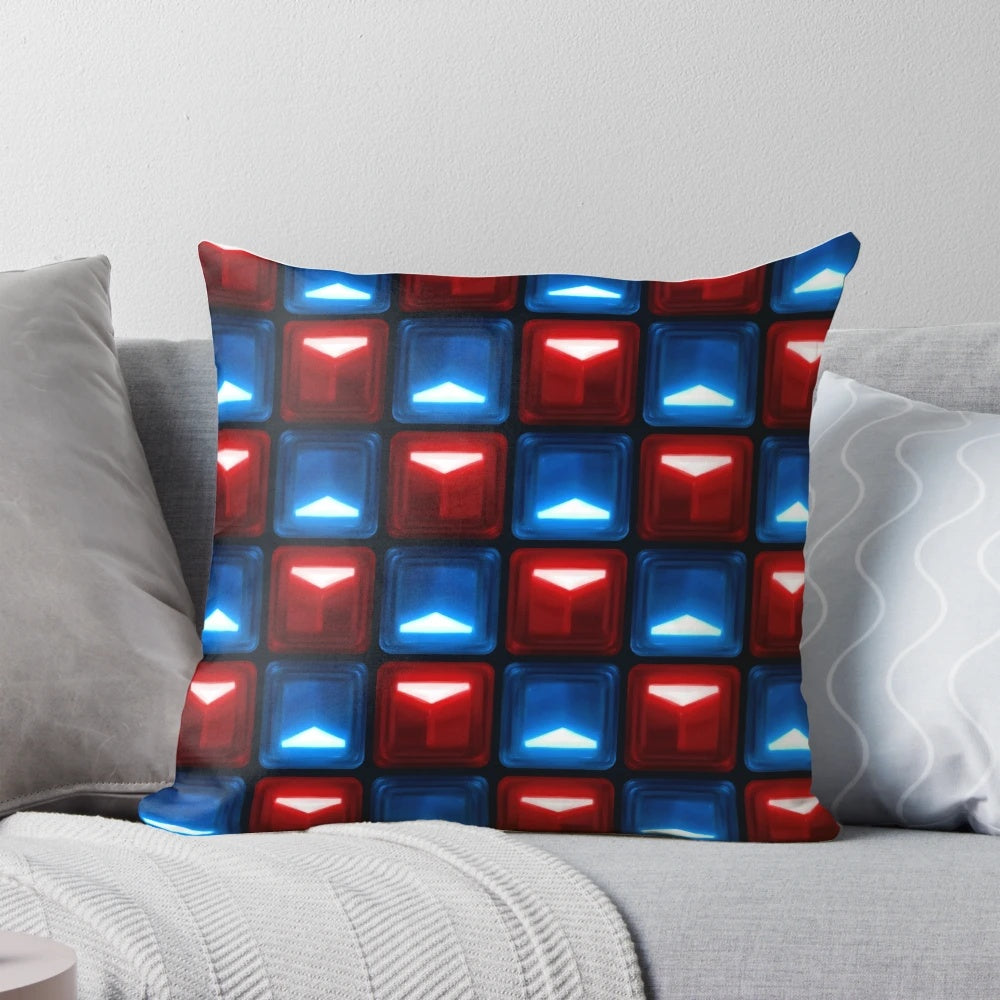 Beat Saber-themed pillow with a custom block pattern design
