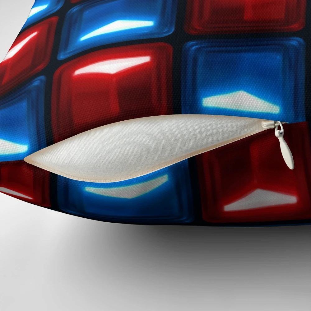 Beat Saber-themed pillow with a custom block pattern design
