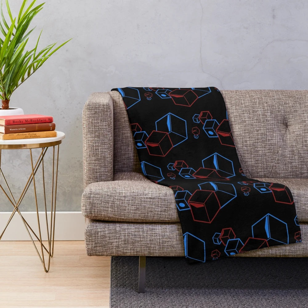 Beat Saber inspired plush blanket with floating blocks design