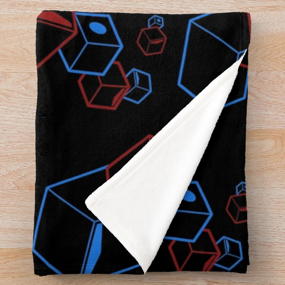 Beat Saber inspired plush blanket with floating blocks design