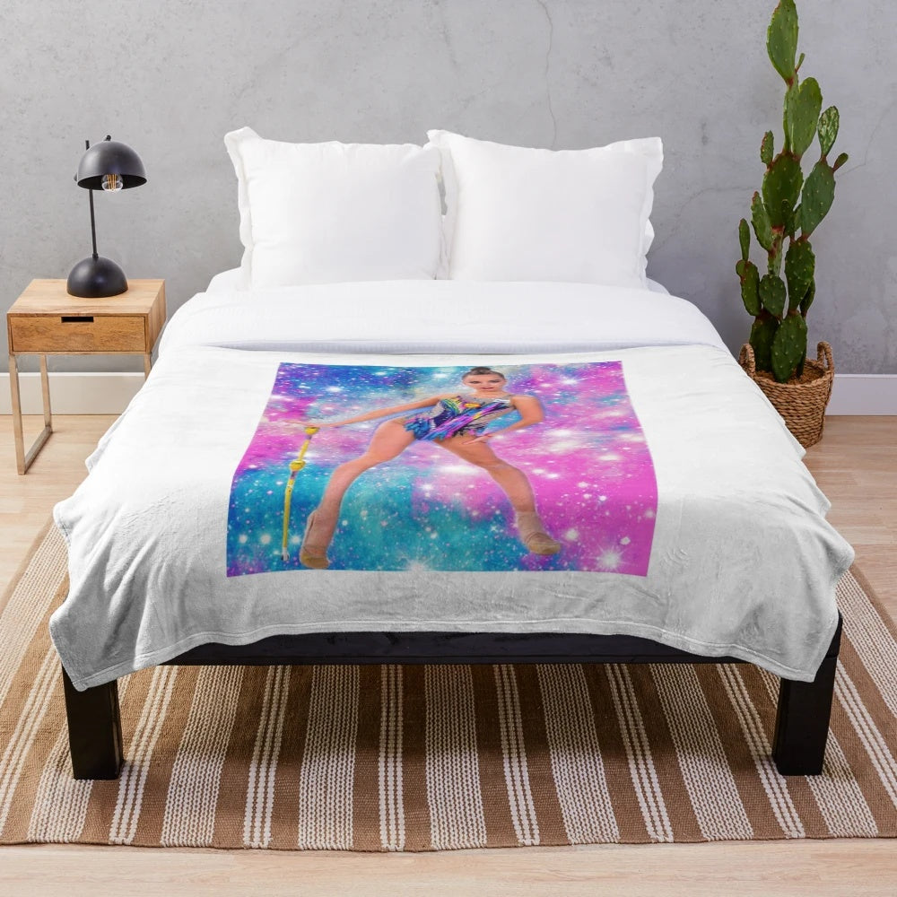 Rhythmic gymnastics clubs plush blanket with image of clubs