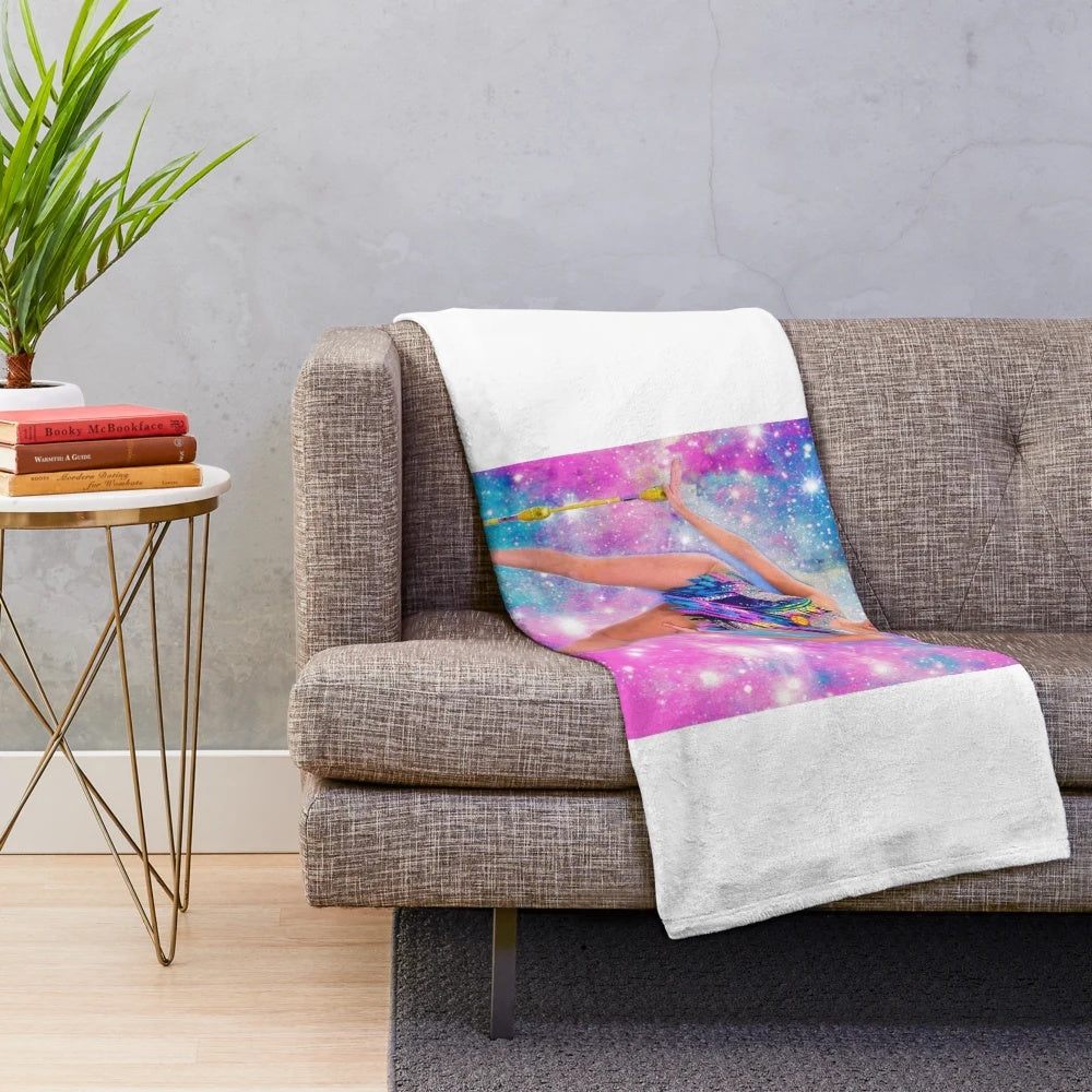 Rhythmic gymnastics clubs plush blanket with image of clubs