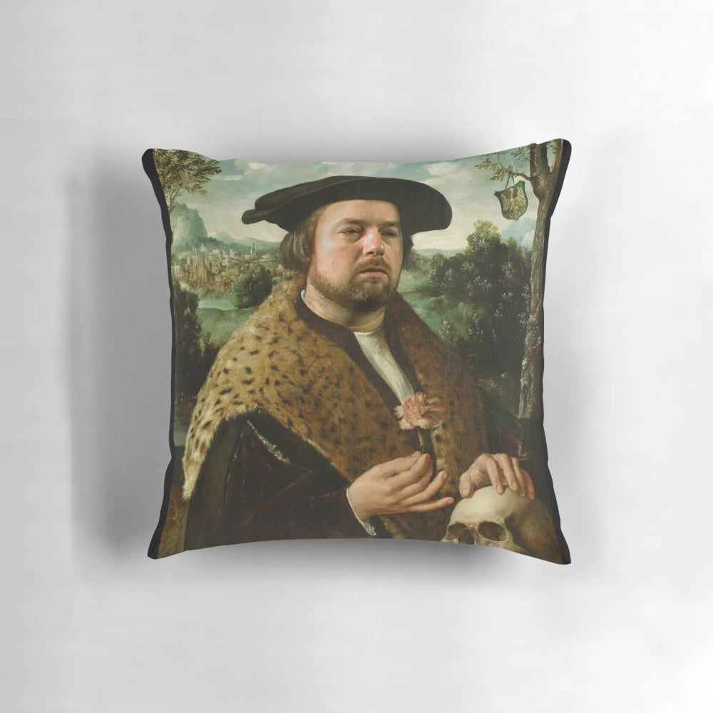 A painted portrait of Rich Evans, a despondent-looking time traveler from Red Letter Media.