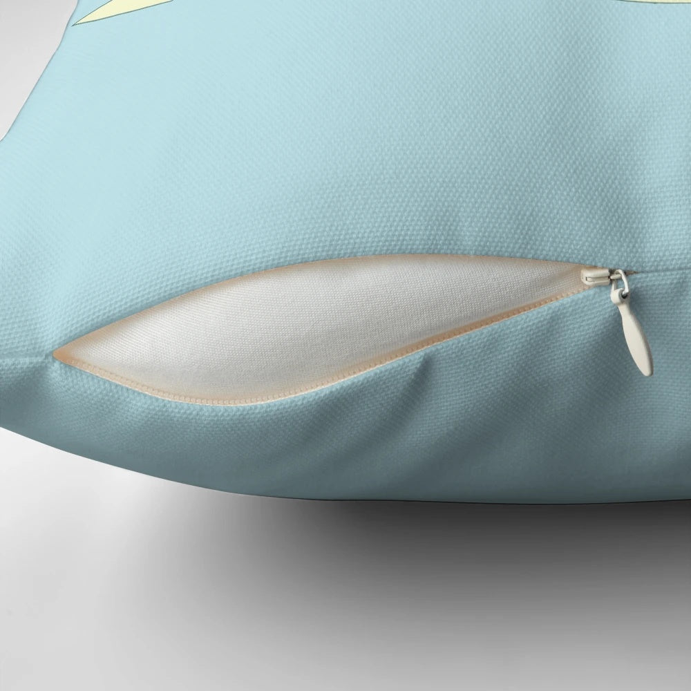 A decorative pillow featuring the iconic Mr. Meeseeks character from the TV show Rick and Morty, with the text "Existence is Pain"