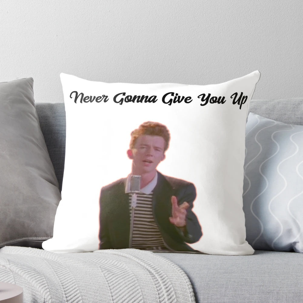 A plush, soft pillow featuring the memorable lyrics of Rick Astley's iconic song "Never Gonna Give You Up"