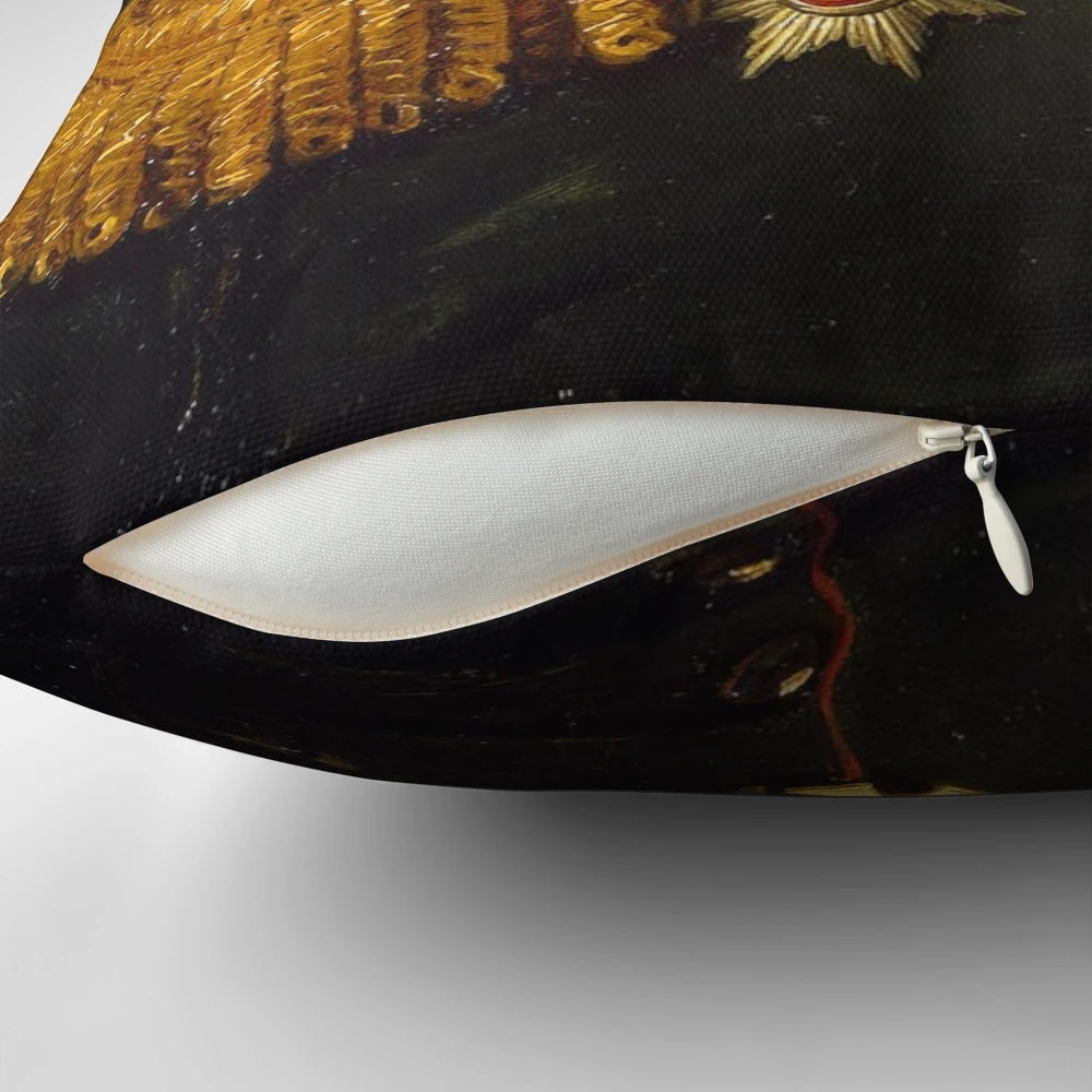 Ricky Gervais-inspired custom pillow featuring a photoshopped portrait in the style of artist George Dawe