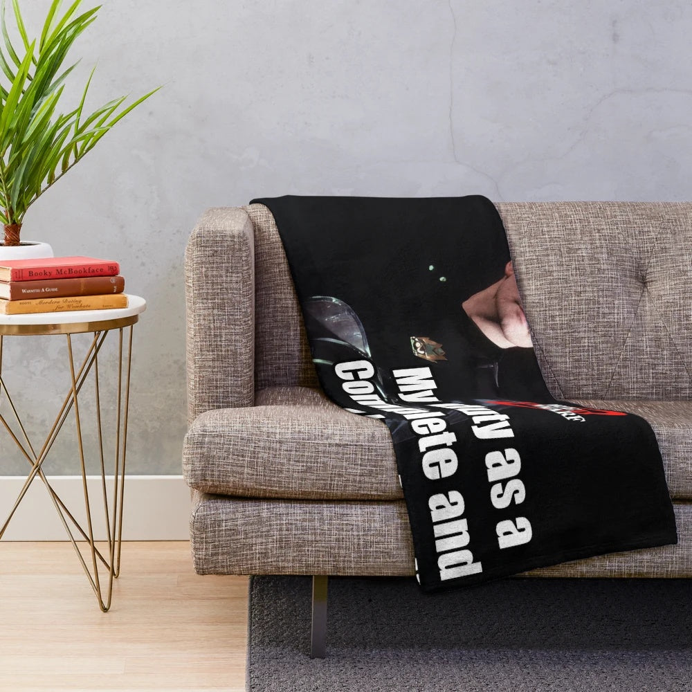 Rimmer-inspired plush blanket with Red Dwarf logo
