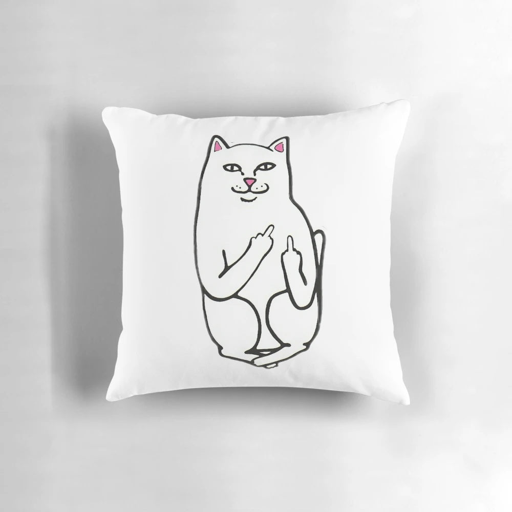 Rip N Dip cat printed pillow with a whimsical and humorous design