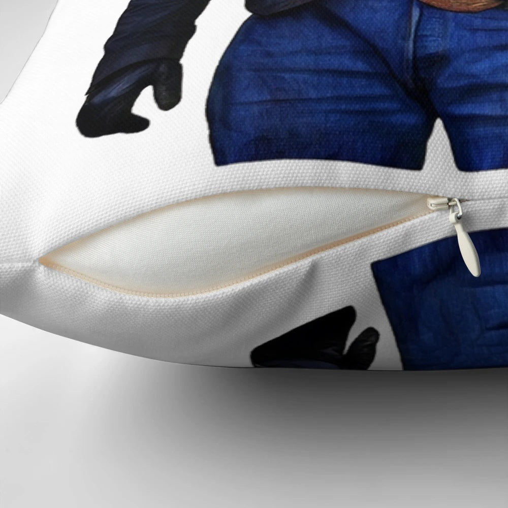 Rip Wheeler Pillow inspired by the Yellowstone TV series featuring a cowboy on a horse against a scenic Montana ranch background.