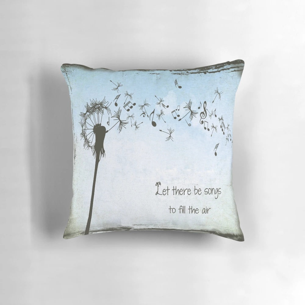 Ripple song lyrics art pillow featuring a dandelion and floral design
