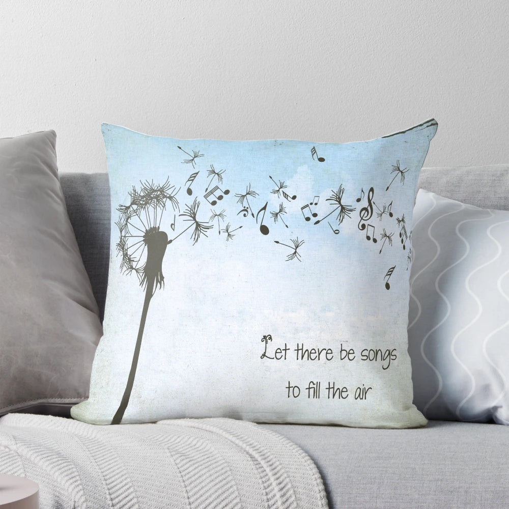 Ripple song lyrics art pillow featuring a dandelion and floral design