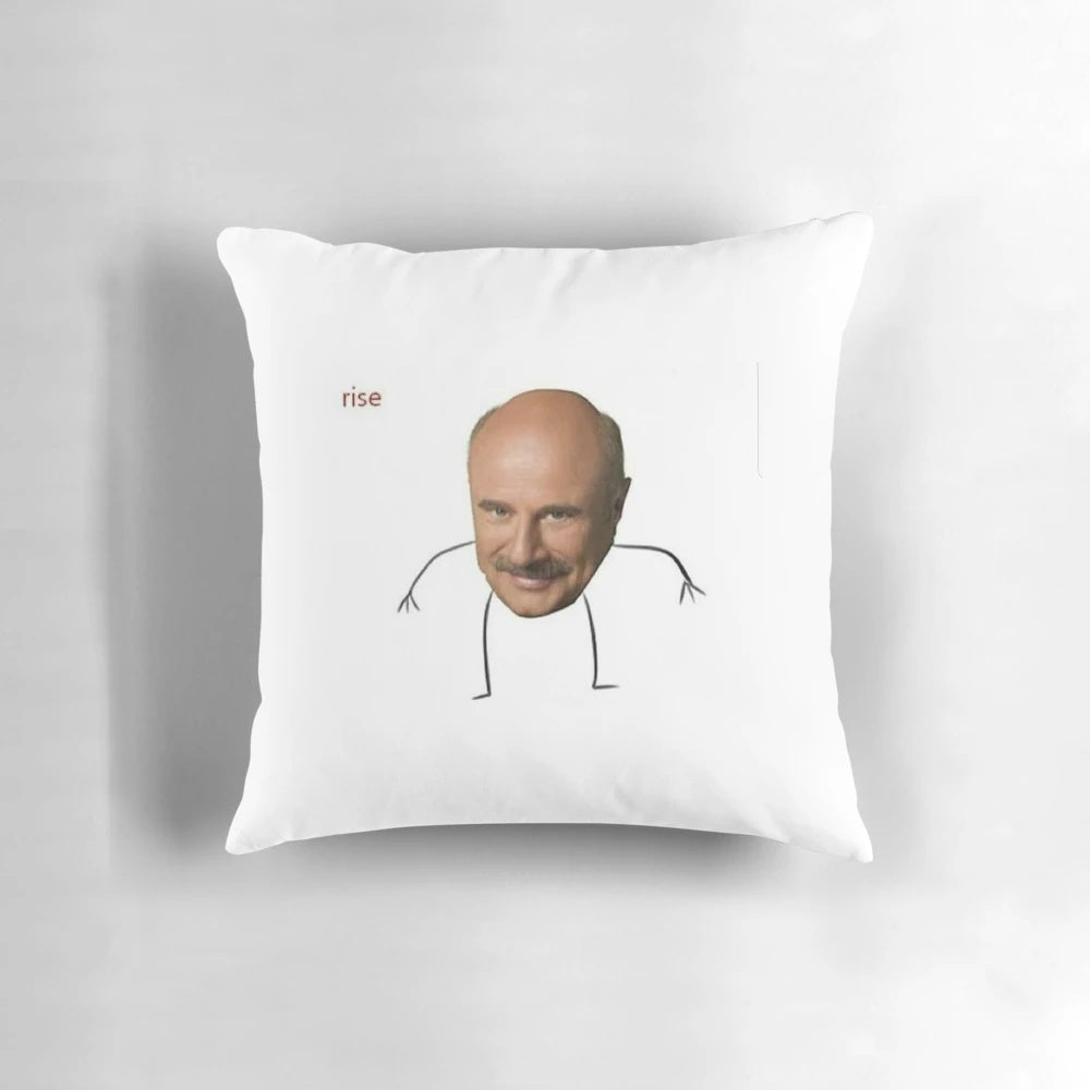 Photoshop-inspired Dr. Phil "Rise" stick figure pillow