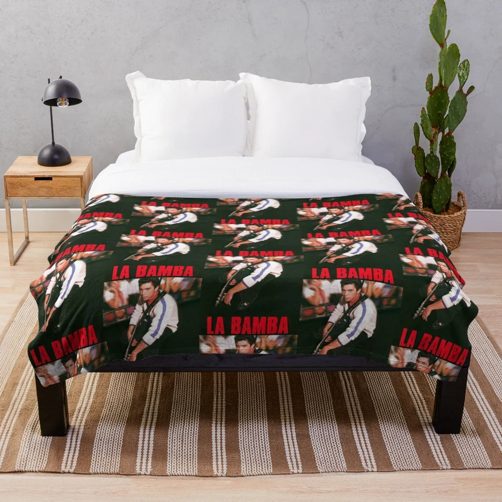 Plush blanket inspired by the movie La Bamba featuring Ritchie Valens and Lou Diamond Phillips