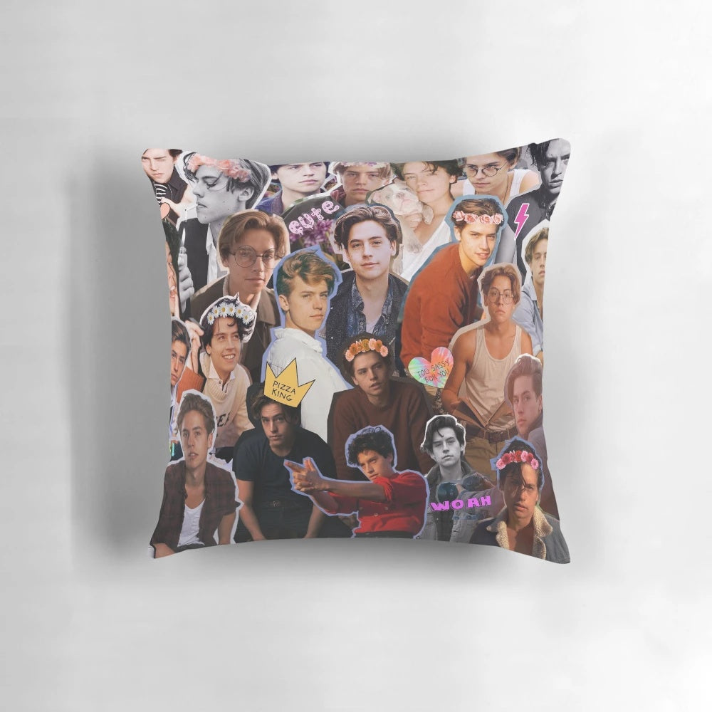 Collage pillow featuring images of Cole Sprouse as Jughead Jones from the TV series Riverdale