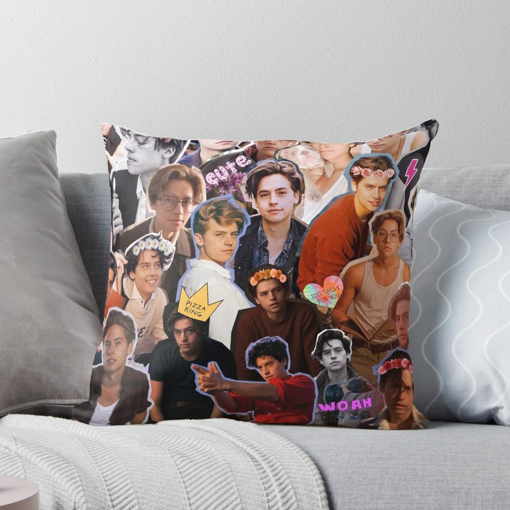 Collage pillow featuring images of Cole Sprouse as Jughead Jones from the TV series Riverdale