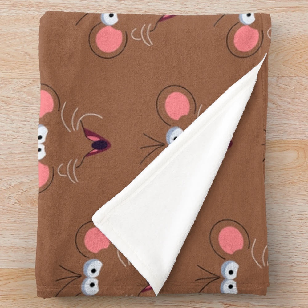 Rizzo the Rat inspired plush blanket, featuring the iconic cartoon character from The Muppets.