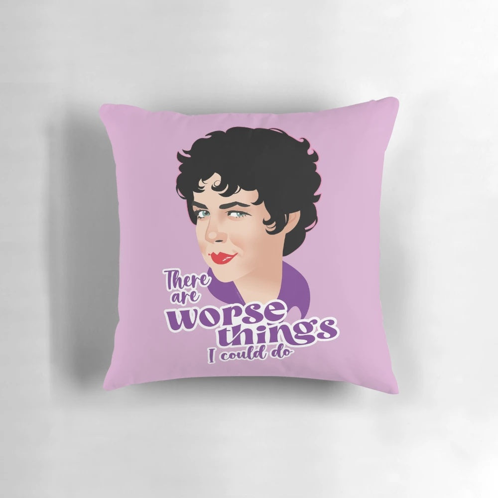 Pillow featuring the iconic "There Are Worse Things I Could Do" scene from the musical Grease, with Rizzo and Stockard Channing's character.
