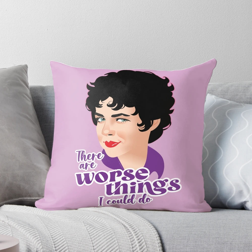 Pillow featuring the iconic "There Are Worse Things I Could Do" scene from the musical Grease, with Rizzo and Stockard Channing's character.
