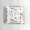 Roald Dahl inspired art pillow featuring a collage of stamps and illustrations by Quentin Blake