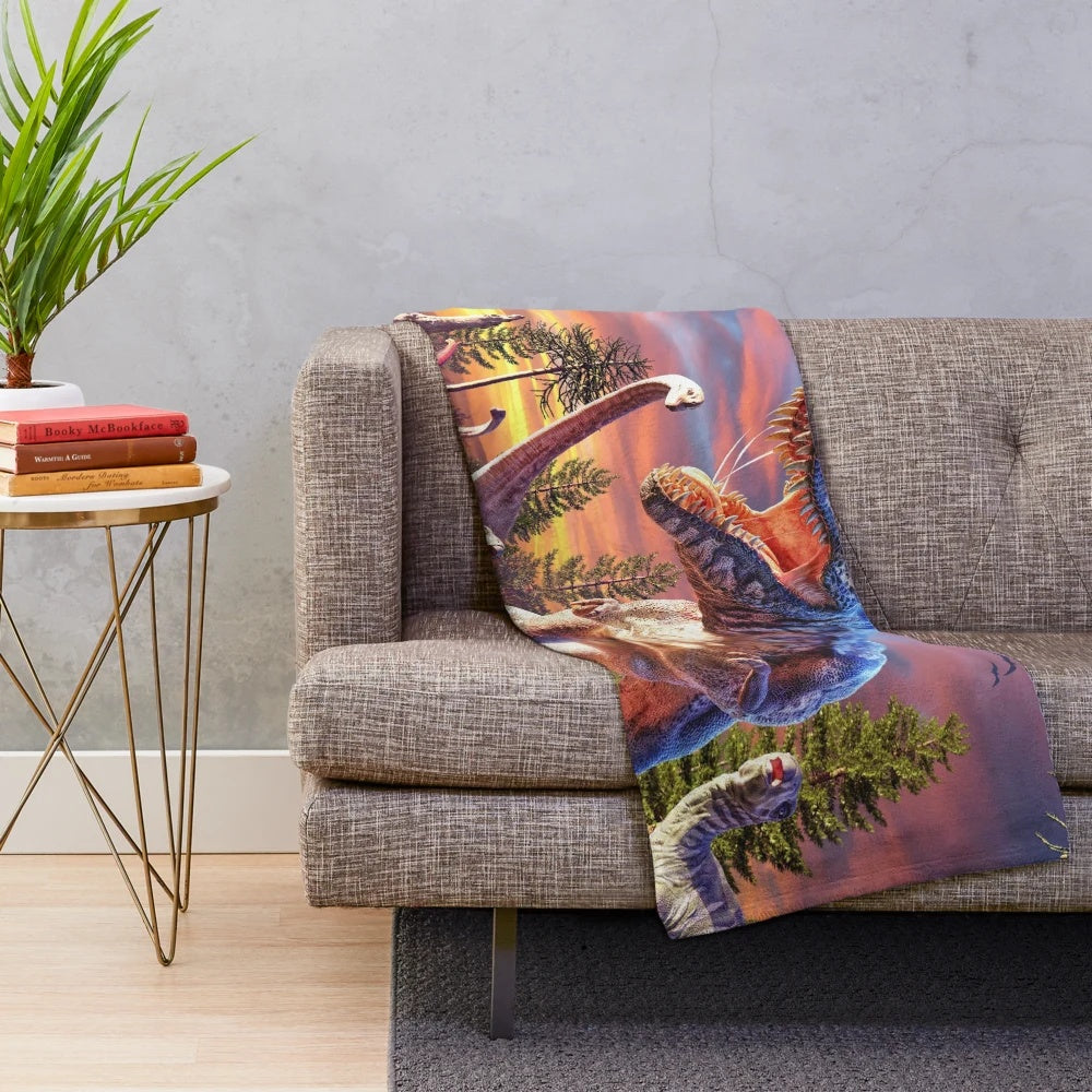 Cozy T-Rex plush blanket with dinosaur design