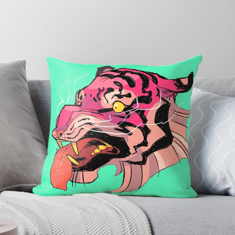 Vibrant tiger-printed decorative pillow for adding a touch of nature to your living space.