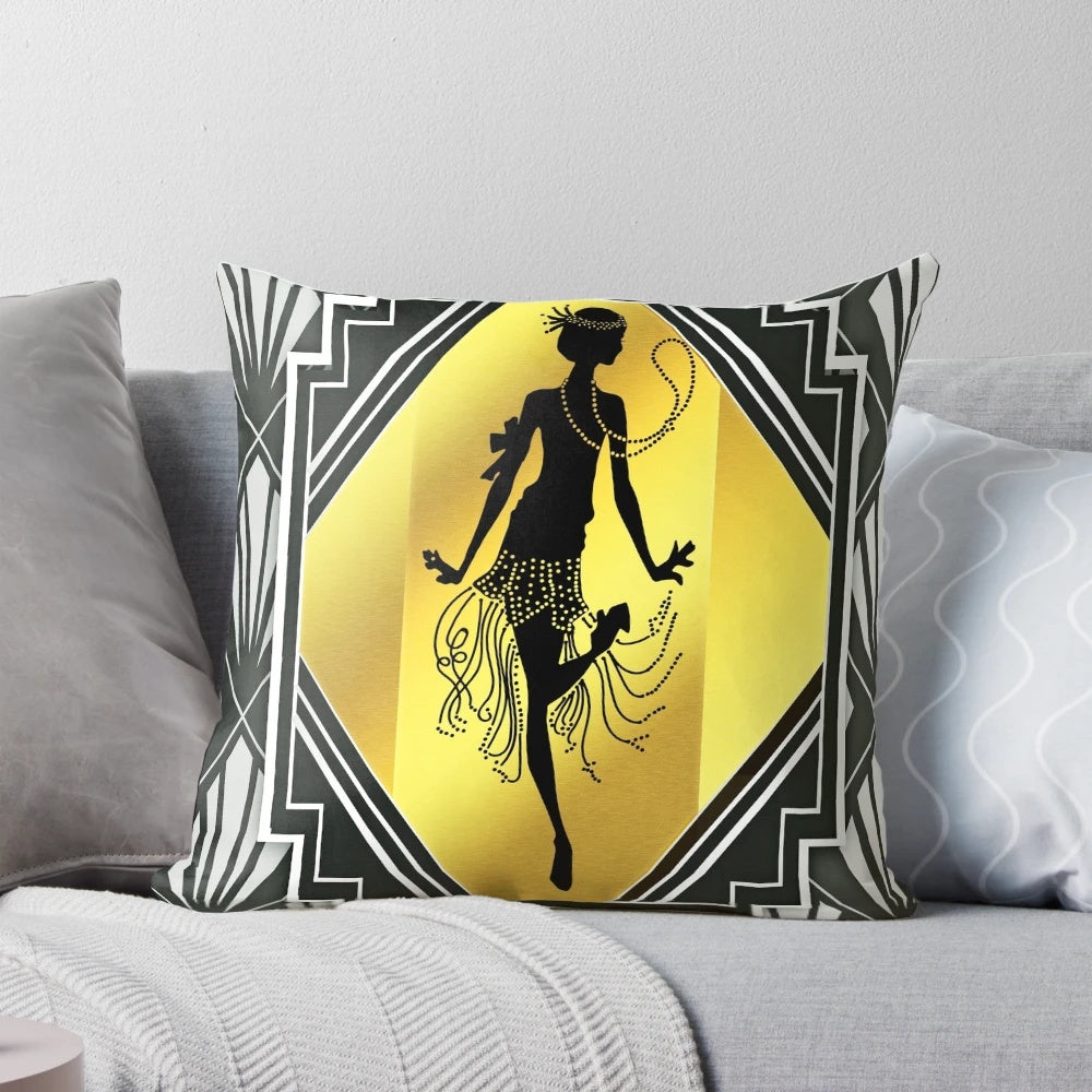 Roaring 20s art deco inspired Gatsby style print pillow