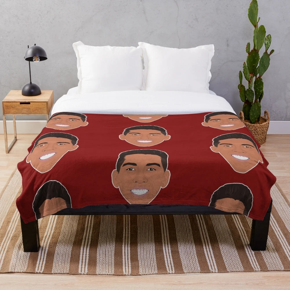 Roberto Firmino inspired plush blanket with portrait design for football enthusiasts