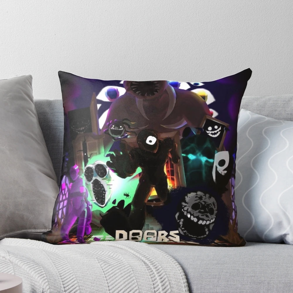 Roblox Doors horror game themed pillow with Roblox Screech and Eyes Doors design