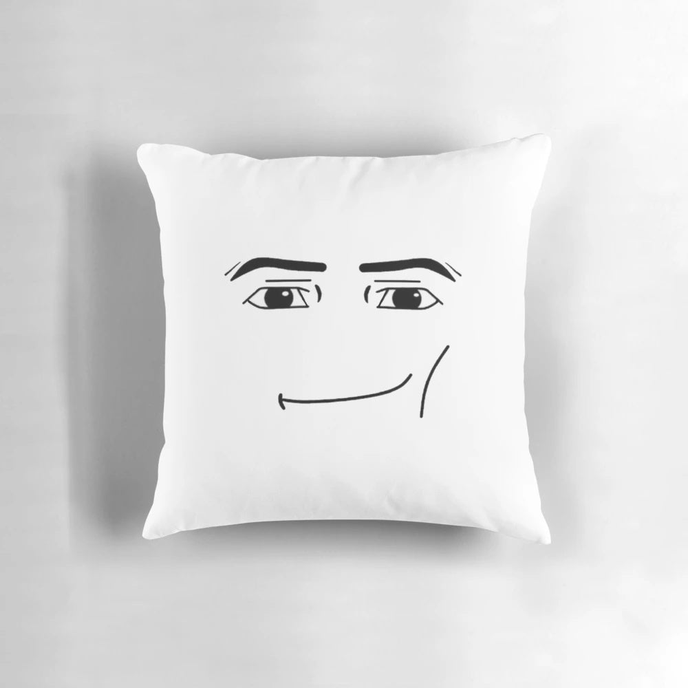 Roblox-inspired decorative pillow featuring the iconic "man face" character